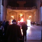 Easter vigil at Grace Cathedral starting with the burning of wood