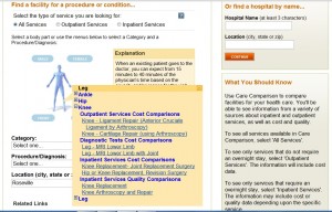 Anthem Blue Cross care comparison web application.