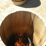 toasting wine barrel