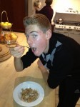 Walker eating his sauteed delicacy of wild mushrooms.