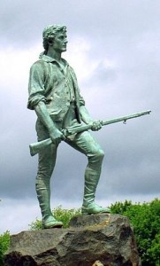 The Lexington Minuteman, a statue commemorating Captain John Parker, a commander of American militia forces during the American Revolutionary War.