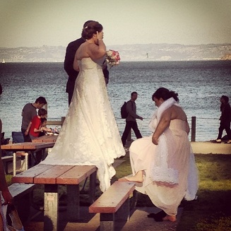Picnic table top wedding on San Francisco Bay.
