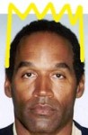 O.J. Simpson, Bart hair line. A pog slammer I saw at a comic book store started be collecting The Simpsons in 1996.