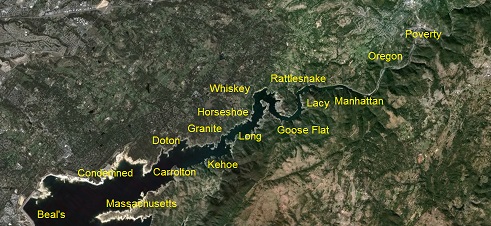 Some of the Bars and approximate locations along the north fork of the American river.