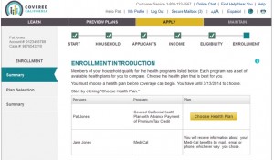Enrollment page highlights which family members need to select health plan.