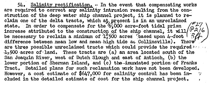 Army Corp of Engineer report recommended reclaiming additional Delta islands to reduce salinity intrusion.