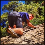 Walker learns rock climbing skills quick on the slick rock face around the Humbug Creek waterfalls.