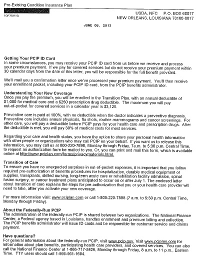 California PCIP Transitions to Federal Administration