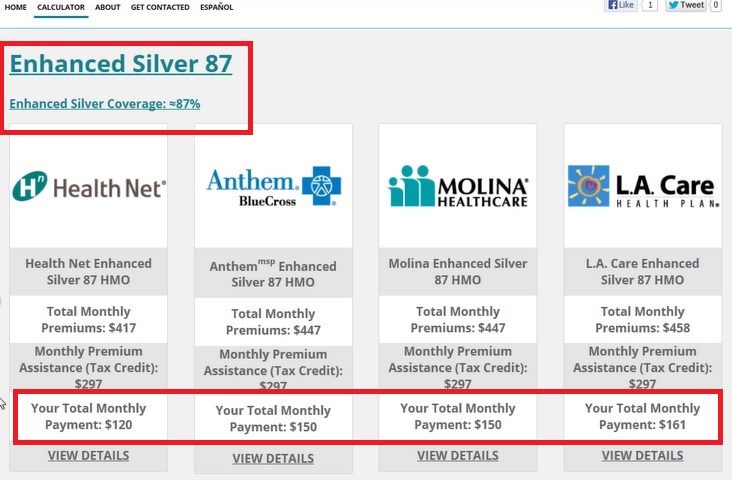 The mobile application will highlight the health plan with the most value, in this case the Enhanced Silver 87 Plan.