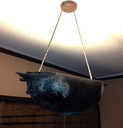 Flying Polynesian serving bowl ceiling lamp at Jack London State Park.