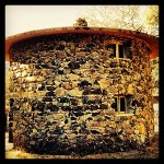 Central round house of the Pig Palace at Beauty Ranch, Jack London State Park.