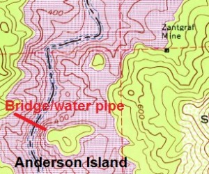 Pilot Hill 1954 topo map showing Anderson Island and Zantgraf Mine.