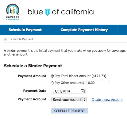Blue Shield Covered California Binder Payment
