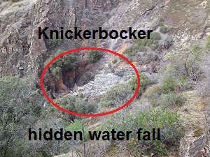 Towering Knickerbocker waterfalls often hidden in canyon.