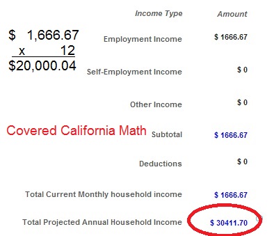 Covered California enrollment system can't total household income properly.