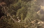 Photo of suspension bridge for hydraulic mining water pipe found in Antique store in Albany California. Closely resembles suspension bridge used across American River for the Zantgraf mine in El Dorado County in 1899.