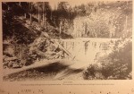 Log Dam for impounding tailings from a hydraulic mine. The material behind the dam is tailings from a hydraulic mine. c 1890 Upper Slate Creek.