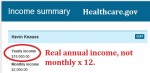Healthcare.gov confirms annual amount is less than monthly amount times 12 for partial year employment.