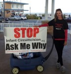 Shelley Wright works the boardwalk to stop circumcision of baby boys.