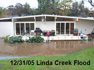 Linda Creek can produce huge amounts of surface drainage water as shown in my backyard from the floods of 2005.
