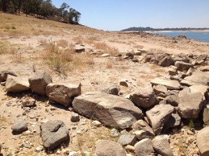 Granite rocks arranged for some purpose, possibly a mining campsite. Folsom Lake, Peninsula Campground, North Fork American River.