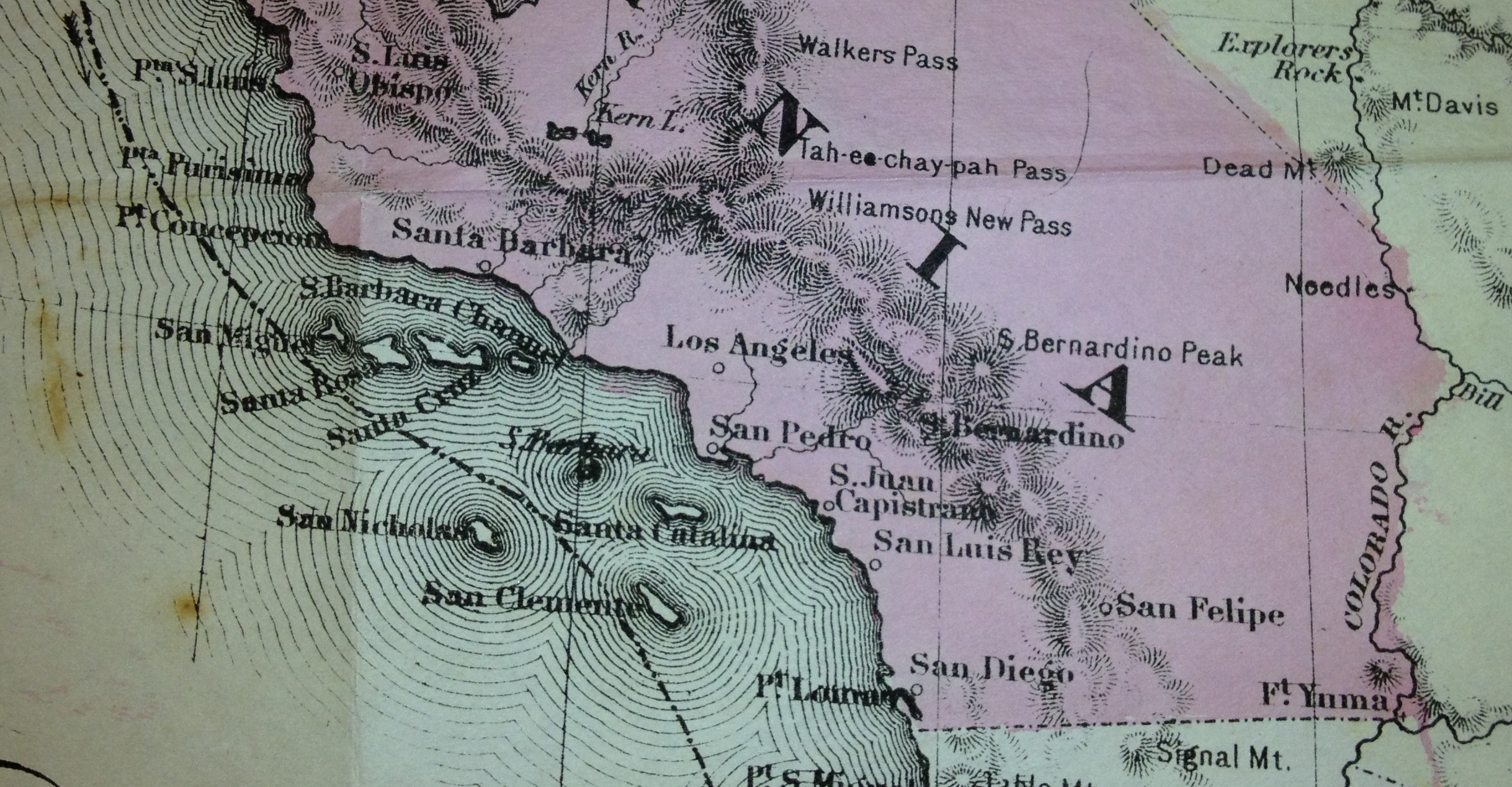 Southern California 1865 map, Santa Barbara to San Diego