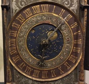 17th century German 24 hour chamber clock with moon phase, NAWCC museum.