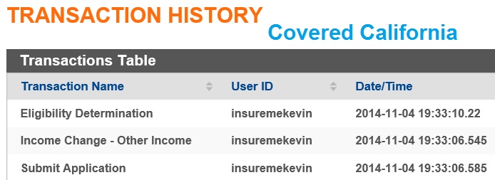 User ID insuremekevin changed the applicant's income on November 4th, which triggered Medi-Cal eligibility.