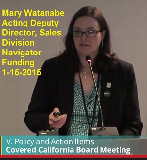 Mary Watanabe presents Navigator complaints at Covered California Board meeting.