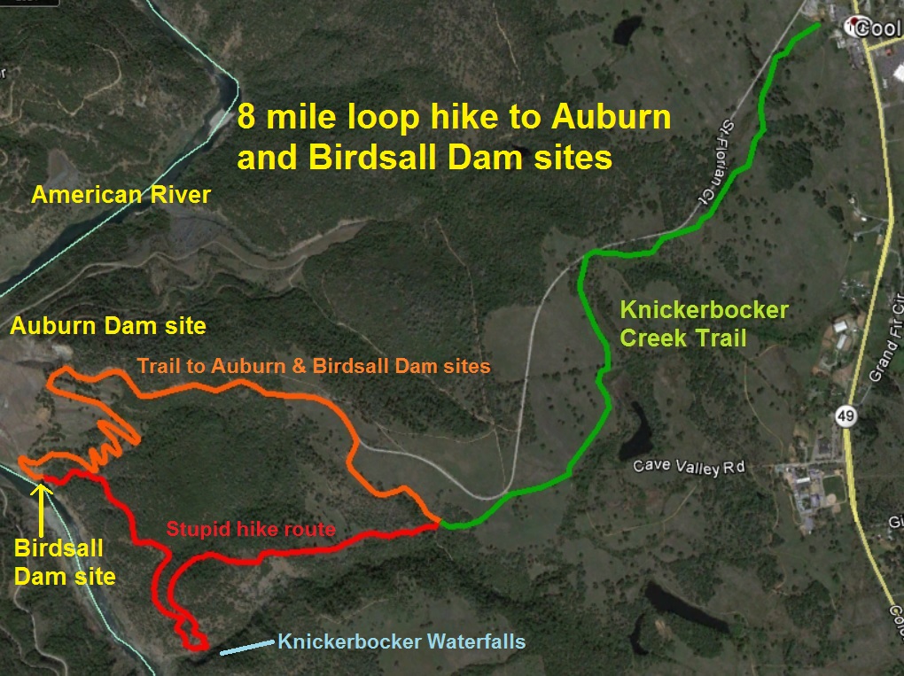 My poorly planned hike to Auburn and Birdsall Dam sites with detour to Knickerbocker Canyon.