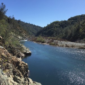 East side of N.F. American River can be steep and the water deep. Too treacherous for me to hike across to get to Knickerbocker waterfalls.