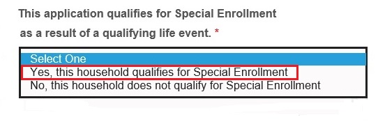 Select "Yes, this household qualifies for a Special Enrollment" when reporting a change to income.