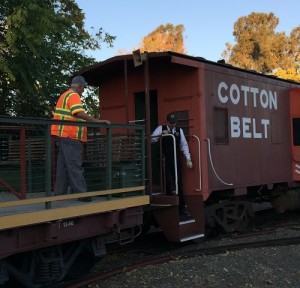 Morning inspection and preparation for the day's run on the Folsom railroad tracks.