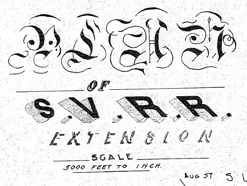 Sacramento Valley Railroad Extension map title, 1857. Can anyone decipher the four letter script in the beginning of the title and what the acronym represented?
