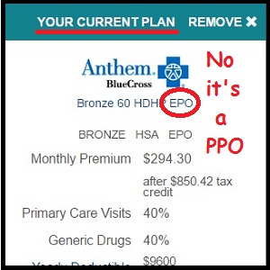 No, the current plan is not an EPO, it's a PPO from Anthem Blue Cross. Is Covered California labeling misleading to consumers who renew their coverage for 2017?
