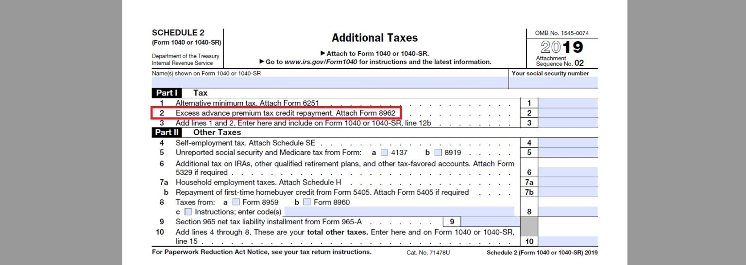 IRS 2019 Health Insurance Subsidy Tax Credit Reconciliation