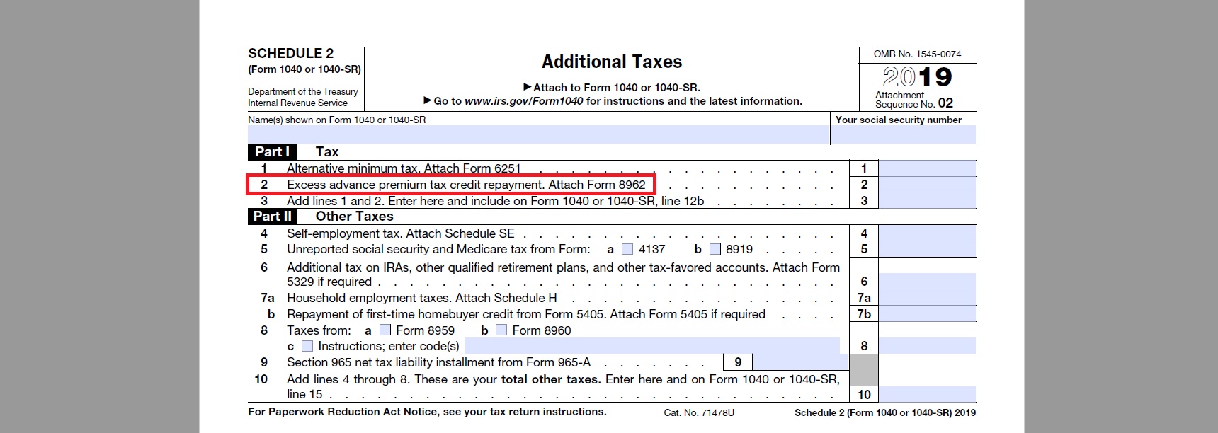 Irs 2019 Health Insurance Subsidy Tax Credit Reconciliation