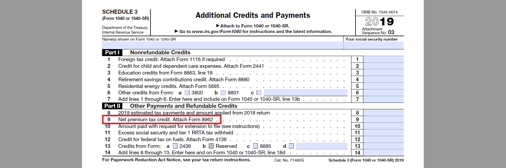 IRS 2019 Health Insurance Subsidy Tax Credit Reconciliation