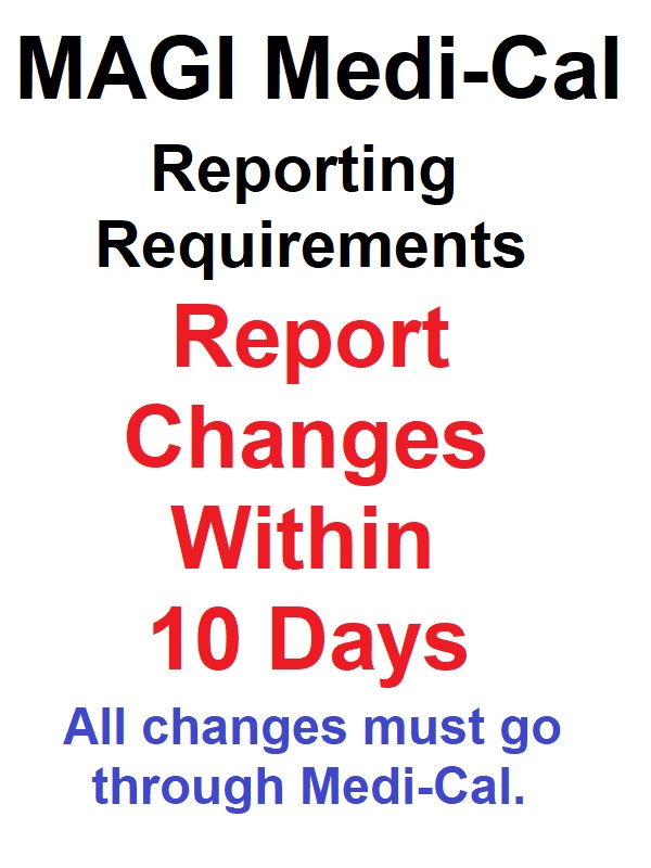 If you accept MAGI Medi-Cal, you agree to report all changes to your household to your county Medi-Cal office within 10 days.