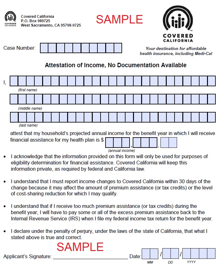 Proof Of Income For Covered California Attestation Form