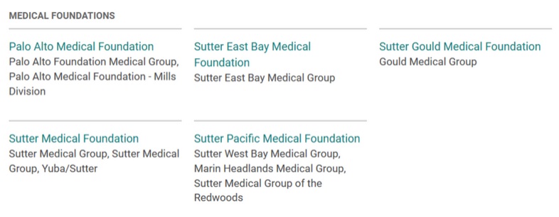 Medical Groups affiliated with Sutter HMO IFP health plans for 2021.