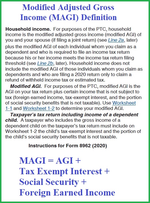 Definition of Modified Adjusted Gross Income from the instructions for form 8962.