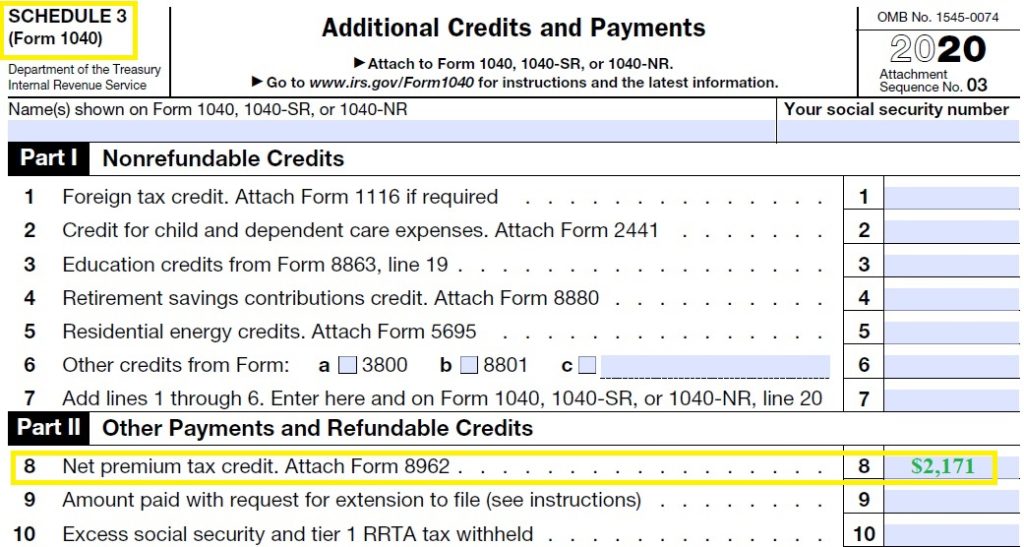 Any additional Premium Tax Credit, if the final MAGI is lower than originally estimated, is entered on line 8 of Schedule 3.