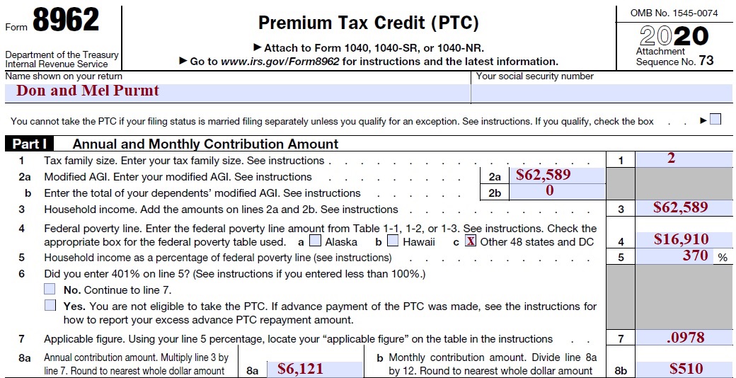 Health Insurance 1095A Subsidy Flow Through IRS Tax Return