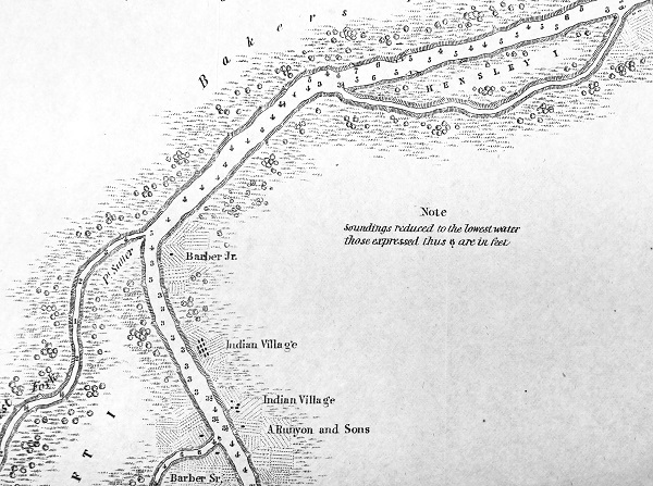 Indian Villages noted along Sacramento River east bank, 1850.