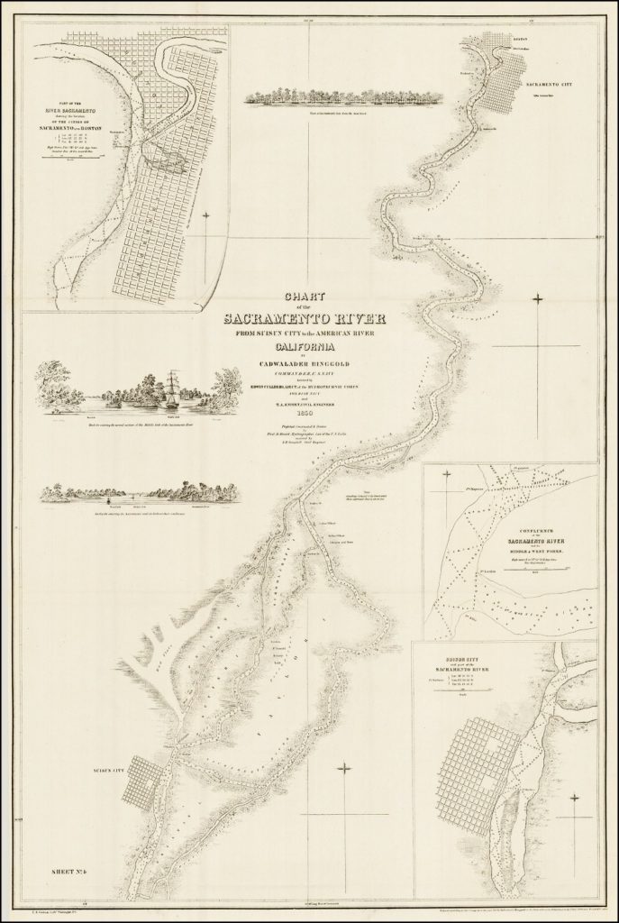 1850 Chart of the Sacramento River from Suisun City to the American River.