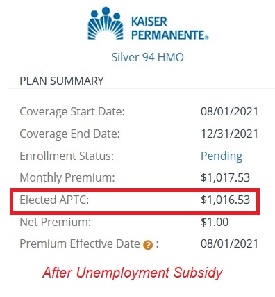 The unemployment insurance benefit subsidy allowed the person to enroll in Silver 94 for $1 per month.