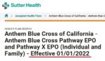 Anthem Blue Cross adds Sutter to their EPO plans in Northern California.
