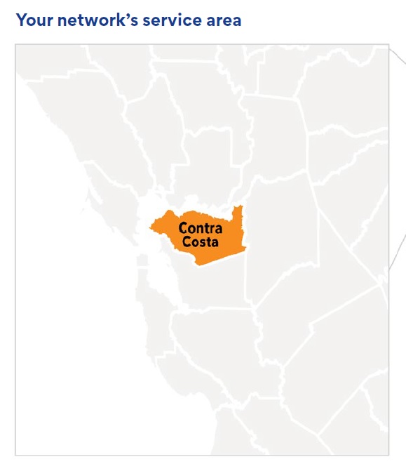 Bright HealthCare service area for 2022, Contra Costa County.