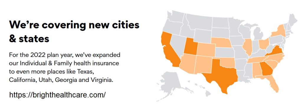 Bright HealthCare U. S. coverage map.